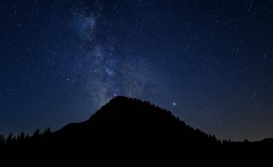 Silhouette, milky way, hill