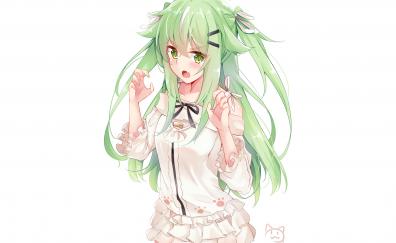 Cute, green hair anime girl, original