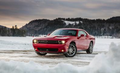 Dodge challenger, red muscle car