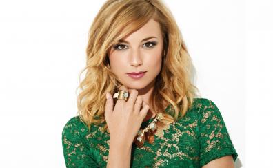 Blonde, actress, Emily Vancamp, green dress