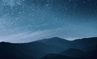 Night, mountains, silhouette, starry sky