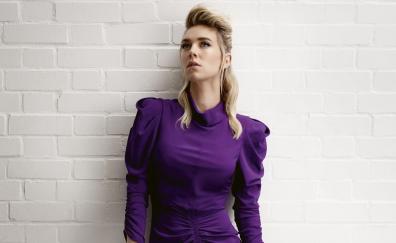 Violet dress, Vanessa Kirby, blonde, actress