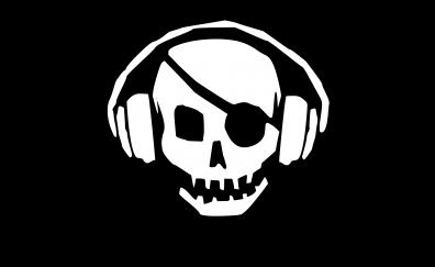 Pirate's skull, music, minimal, headphones