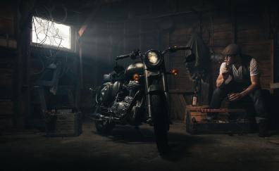 Royal Enfield, garage, bike, motorcycle