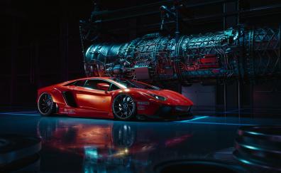Lamborghini Aventador, red, sports car, art