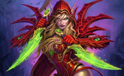 Girl warrior, green swords, Hearthstone: Heroes of Warcraft