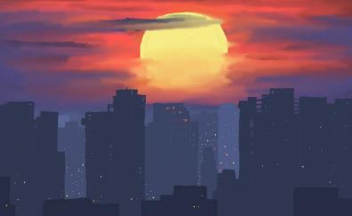 Sunset over the city, artwork