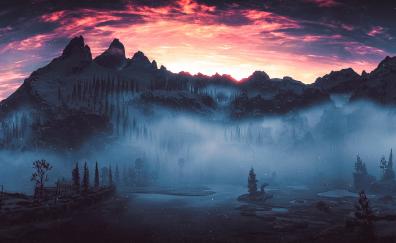 Landscape, video game, silhouette, Horizon Zero Dawn
