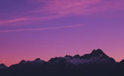 Horizon, mountains, pink sky, sunset