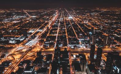 Aerial view, dark, buildings, cityscape