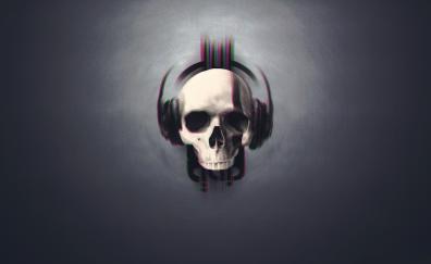 Skull, glitch art, minimal, headphone, music