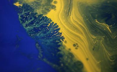Digital paint, fractal, yellow blue, abstract