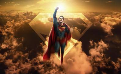 Superman, unstoppable in sky, art