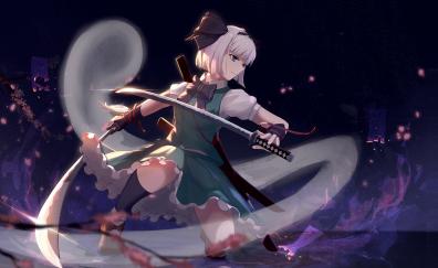 Youmu Konpaku, warrior with swords, anime girl