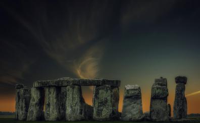 Stonehenge, landscape, night, monument, big stones