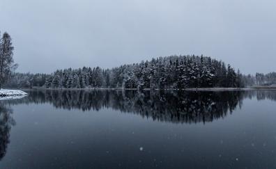 Winter, lake, reflections