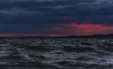 Sea, dark, body of water, sunset