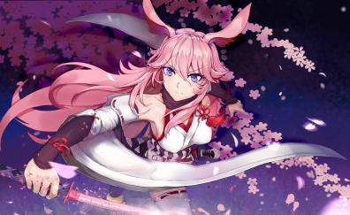 Sakura blossom, Valkyrja, Honkai Impact, video game, warrior
