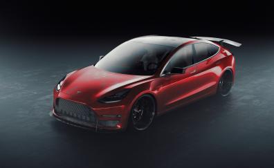 Tesla, sport car, artwork, red