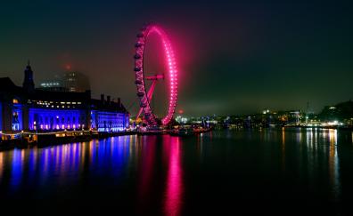 London, Amusement Park, cityscape, waterfront, Ferris wheel