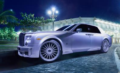 Rolls-Royce Ghost, luxury car, night, blue white