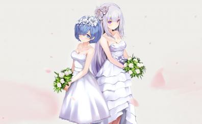 Rem and Emilia, white, wedding dress