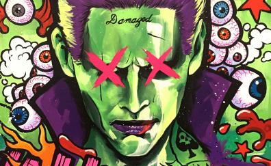 Joker, damaged, painting, villain