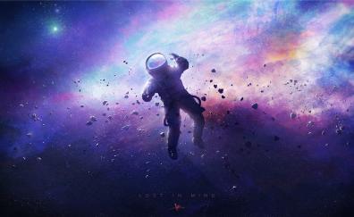 Lost in mind, cosmos, space, colorful, astronaut, artwork