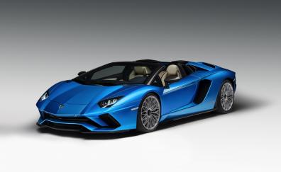Blue Lamborghini Aventador, convertible, sports car