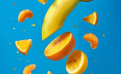 Banana-orange fruit slices, close up