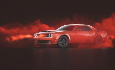 Red Dodge Challenger Demon SRT, car, red smoke