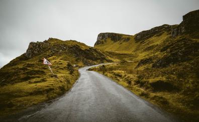 Road through hills, green, landscape, scotland