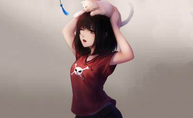 Kitten and anime girl, fun, original
