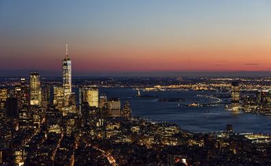 City, night, buildings, sky, new york