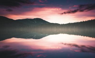 Nature, sunset, lake, tree, skyline, reflections