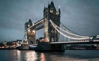 London, Tower Bridge, night, city