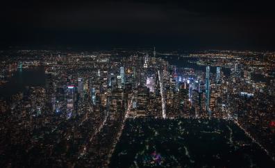 Dark, city in night, aerial view, cityscape
