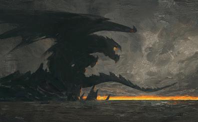 Dragon, fantasy, dark, art