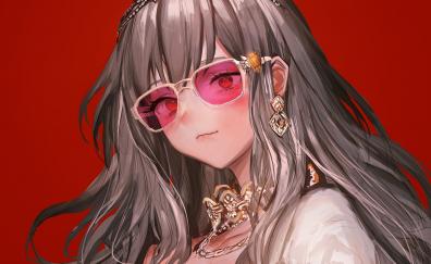 Sunglasses, anime girl, artwork, beautiful