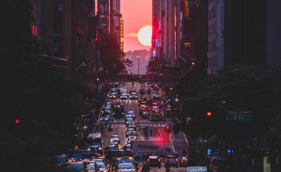 Sunset, metropolis, city, buildings