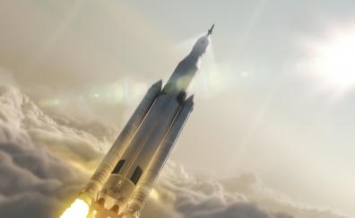 Falcon heavy, sky, clouds, rocket, spacex