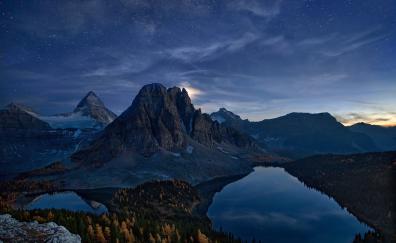 Summit, mountains peak, lake, night, nature