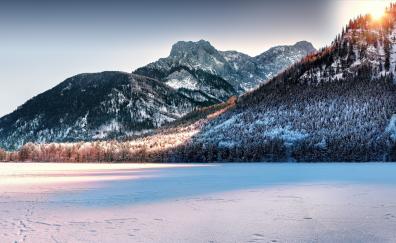 Landscape, winter, mountains, twilight