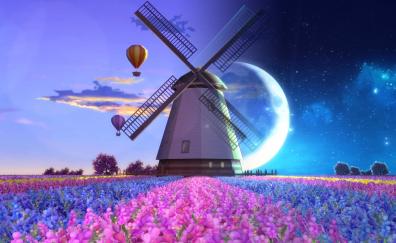 Windmill, landscape, artwork