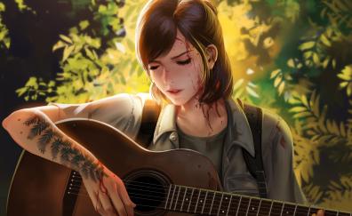 Wallpaper video game, bw, monochrome, the last of us 2, guitar