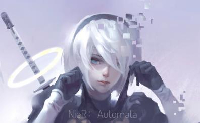Nier: automata, white hair, b2, artwork