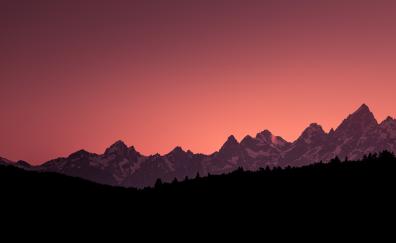 Mountains, silhouette, sunset, nature