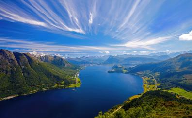 Norway's Lake, coast, mountains, seascape