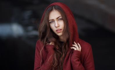 Red hood, girl model, long hair