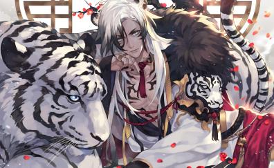 Tiger and warrior, anime boy, original